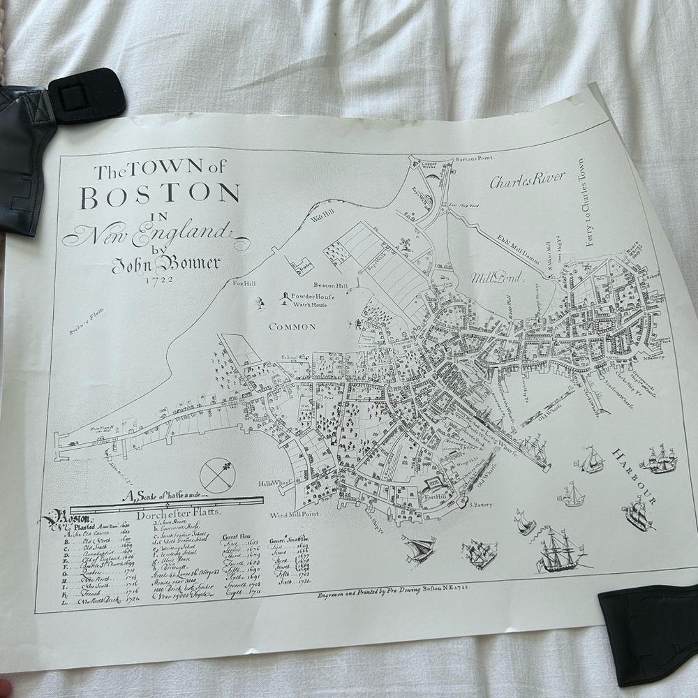 Vintage Map of Boston 1722